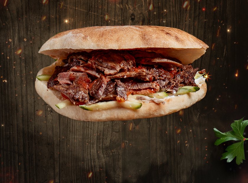 Beef shawarma sandwich in pita