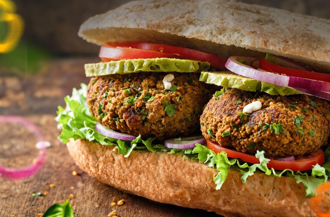Falafel sandwich with tomato and lettuce